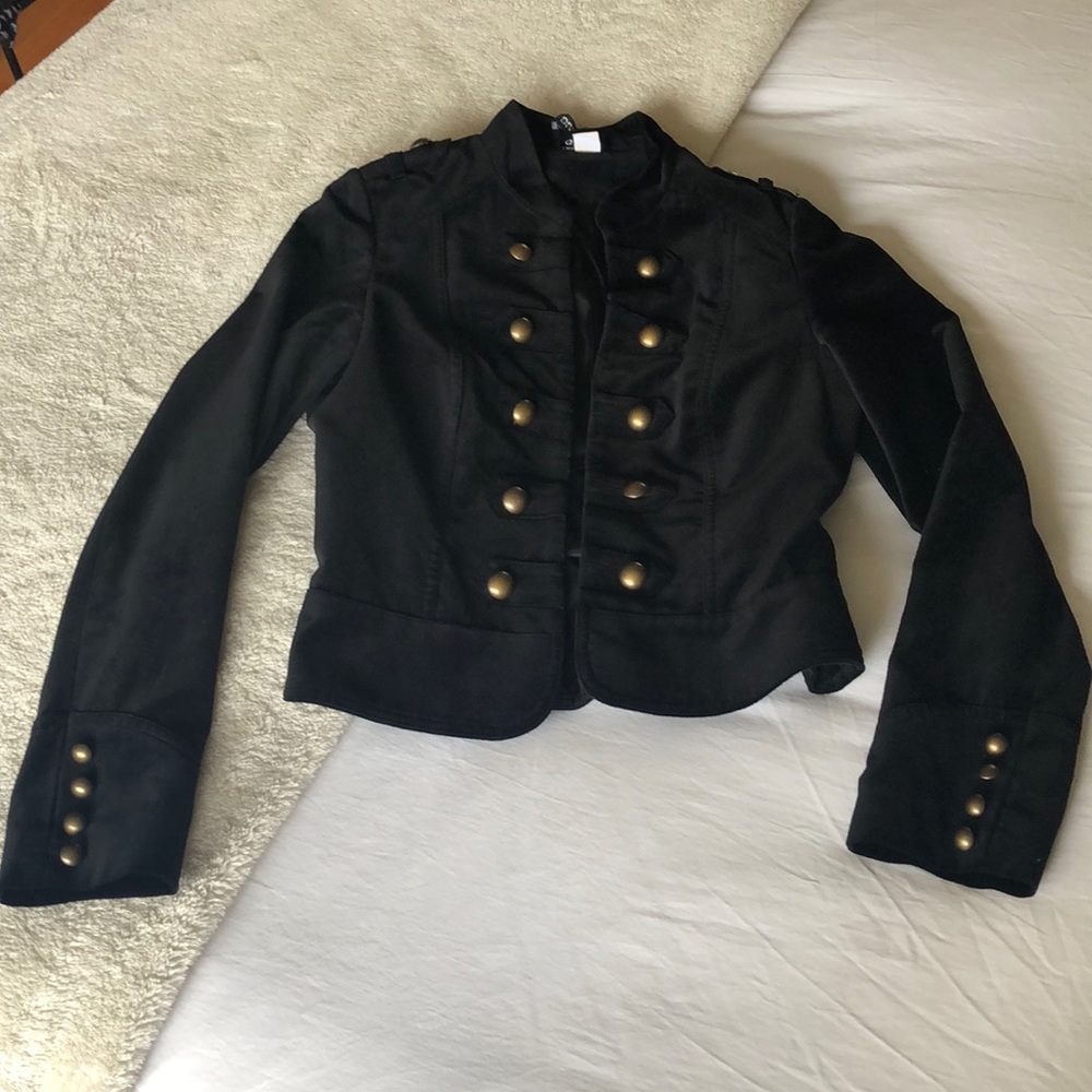 Black Velvet Military-Style Embellished Jacket